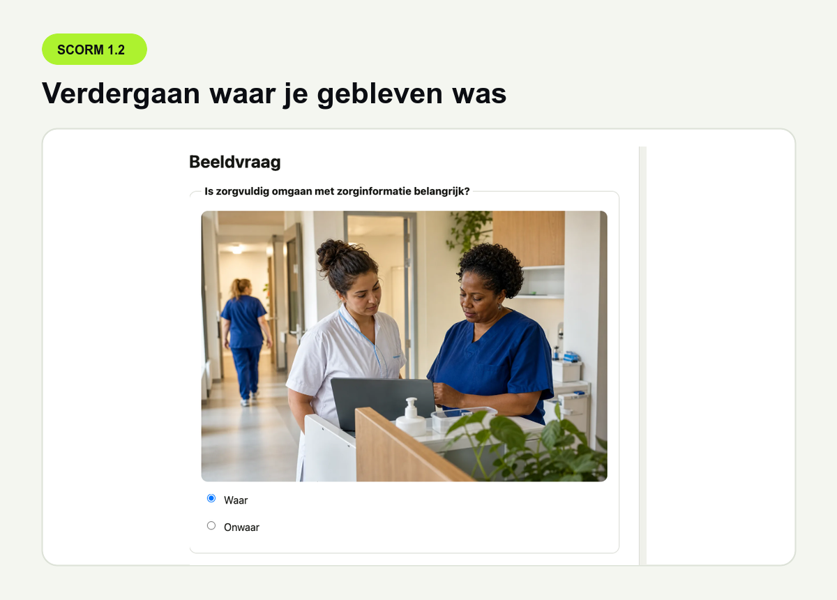 Een Phishwise SCORM-training hervat met een opgeslagen antwoord